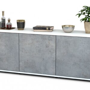 Lowboard Allegra | Korpus Weiß | Front in Beton Optik | 136x49x35cm (BxHxT)
