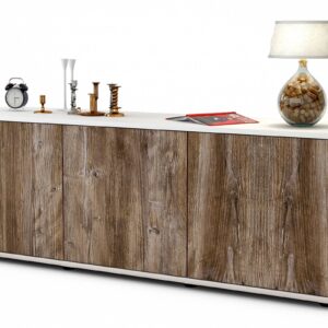 Lowboard Allegra | Korpus Weiß | Front in Treibholz Holz Optik | 136x49x35cm (BxHxT)