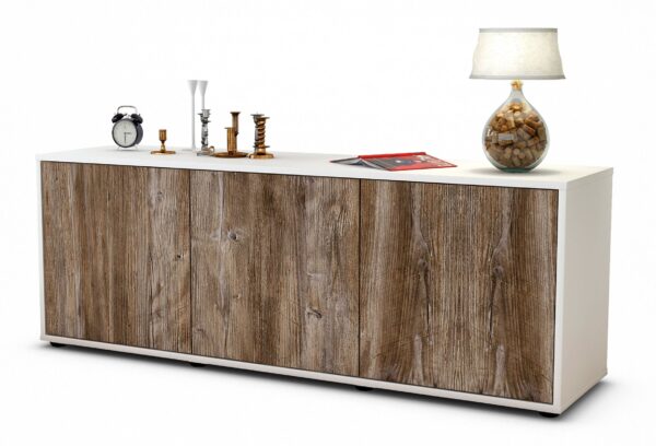 Lowboard Allegra | Korpus Weiß | Front in Treibholz Holz Optik | 136x49x35cm (BxHxT)