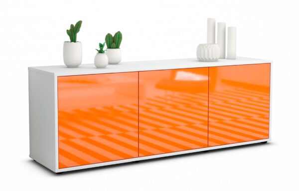 Lowboard Allegra | Korpus Weiß | Front in Hochglanz Orange | 136x49x35cm (BxHxT)