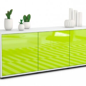 Lowboard Allegra | Korpus Weiß | Front in Hochglanz Grün | 136x49x35cm (BxHxT)