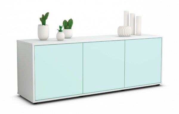 Lowboard Allegra | Korpus Weiß | Front in Mint | 136x49x35cm (BxHxT)