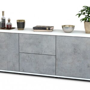 Lowboard Alma | Korpus Weiß | Front in Beton Optik | 136x49x35cm (BxHxT)