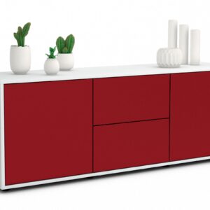 Lowboard Alma | Korpus Weiß | Front in Bordeaux | 136x49x35cm (BxHxT)