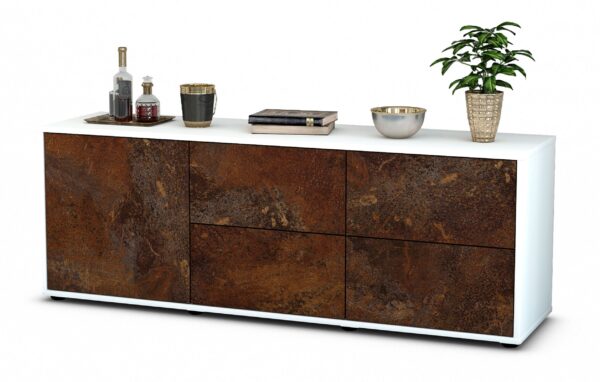Lowboard Aloisia | Korpus Weiß | Front in Rost Optik | 136x49x35cm (BxHxT)
