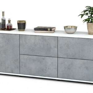 Lowboard Aloisia | Korpus Weiß | Front in Beton Optik | 136x49x35cm (BxHxT)