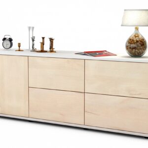 Lowboard Aloisia | Korpus Weiß | Front in Zeder Holz Optik | 136x49x35cm (BxHxT)
