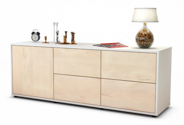 Lowboard Aloisia | Korpus Weiß | Front in Zeder Holz Optik | 136x49x35cm (BxHxT)
