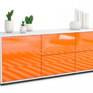 Lowboard Aloisia | Korpus Weiß | Front in Hochglanz Orange | 136x49x35cm (BxHxT)