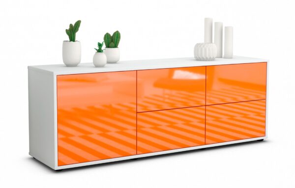 Lowboard Aloisia | Korpus Weiß | Front in Hochglanz Orange | 136x49x35cm (BxHxT)