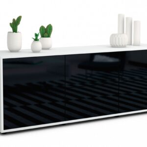 Lowboard Aloisia | Korpus Weiß | Front in Hochglanz Schwarz | 136x49x35cm (BxHxT)