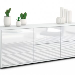 Lowboard Aloisia | Korpus Weiß | Front in Hochglanz Weiß | 136x49x35cm (BxHxT)