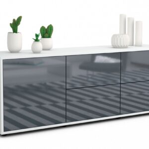 Lowboard Aloisia | Korpus Weiß | Front in Hochglanz Grau | 136x49x35cm (BxHxT)