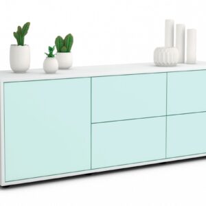 Lowboard Aloisia | Korpus Weiß | Front in Mint | 136x49x35cm (BxHxT)