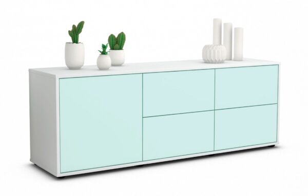 Lowboard Aloisia | Korpus Weiß | Front in Mint | 136x49x35cm (BxHxT)