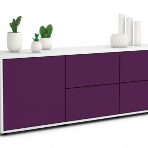 Lowboard Aloisia | Korpus Weiß | Front in Lila | 136x49x35cm (BxHxT)