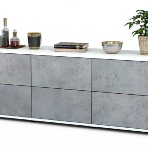 Lowboard Alva | Korpus Weiß | Front in Beton Optik | 136x49x35cm (BxHxT)