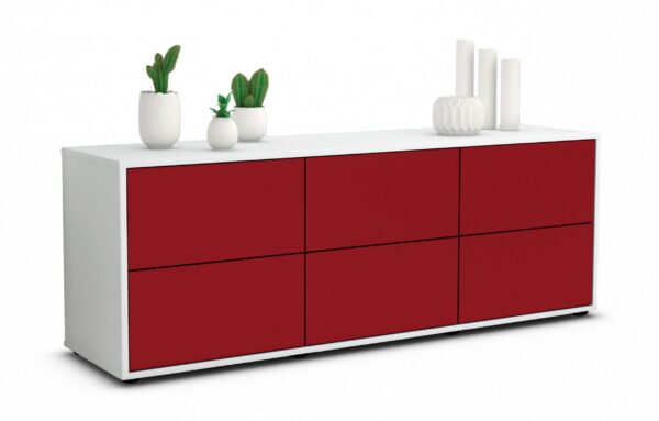 Lowboard Alva | Korpus Weiß | Front in Bordeaux | 136x49x35cm (BxHxT)
