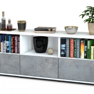 Lowboard Amalia | Korpus Weiß | Front in Beton Optik | 136x49x35cm (BxHxT)