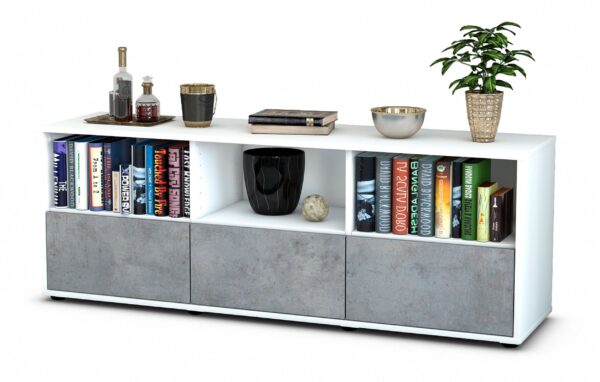 Lowboard Amalia | Korpus Weiß | Front in Beton Optik | 136x49x35cm (BxHxT)