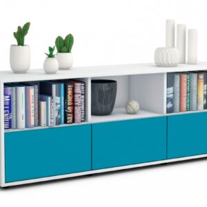 Lowboard Amalia | Korpus Weiß | Front in Türkis | 136x49x35cm (BxHxT)