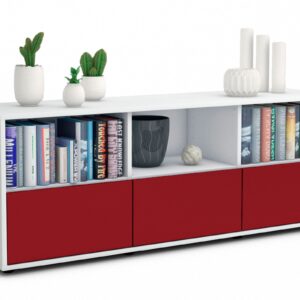 Lowboard Amalia | Korpus Weiß | Front in Bordeaux | 136x49x35cm (BxHxT)