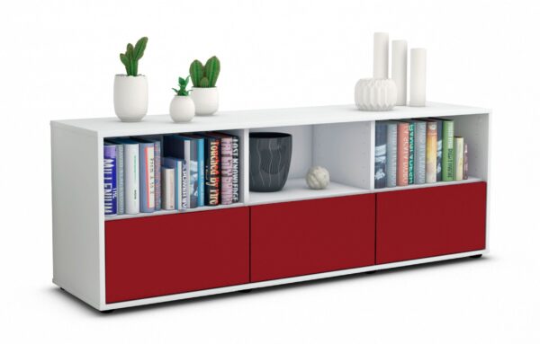 Lowboard Amalia | Korpus Weiß | Front in Bordeaux | 136x49x35cm (BxHxT)