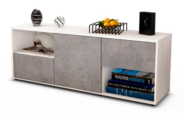 Lowboard Ambra | Korpus Weiß | Front in Beton Optik | 136x49x35cm (BxHxT)