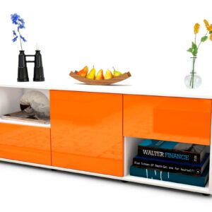Lowboard Ambra | Korpus Weiß | Front in Hochglanz Orange | 136x49x35cm (BxHxT)