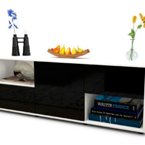 Lowboard Ambra | Korpus Weiß | Front in Hochglanz Schwarz | 136x49x35cm (BxHxT)