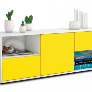 Lowboard Ambra | Korpus Weiß | Front in Gelb | 136x49x35cm (BxHxT)