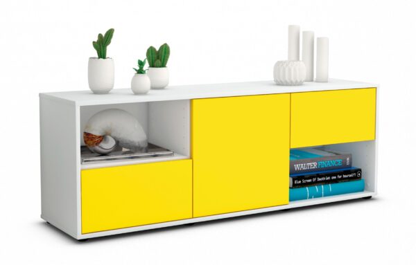 Lowboard Ambra | Korpus Weiß | Front in Gelb | 136x49x35cm (BxHxT)