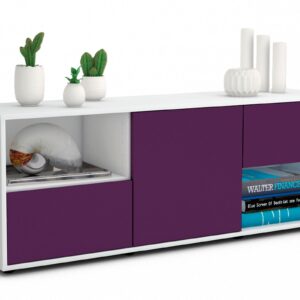 Lowboard Ambra | Korpus Weiß | Front in Lila | 136x49x35cm (BxHxT)