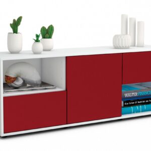 Lowboard Ambra | Korpus Weiß | Front in Bordeaux | 136x49x35cm (BxHxT)