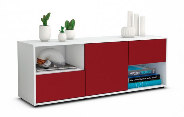 Lowboard Ambra | Korpus Weiß | Front in Bordeaux | 136x49x35cm (BxHxT)