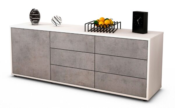 Lowboard Amedea | Korpus Weiß | Front in Beton Optik | 136x49x35cm (BxHxT)