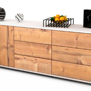 Lowboard Amedea | Korpus Weiß | Front in Pinie Holz Optik | 136x49x35cm (BxHxT)