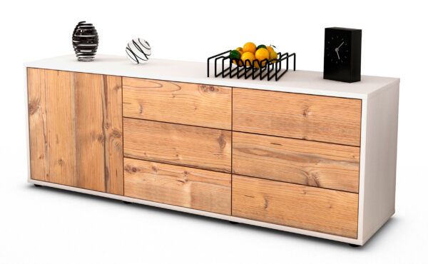 Lowboard Amedea | Korpus Weiß | Front in Pinie Holz Optik | 136x49x35cm (BxHxT)
