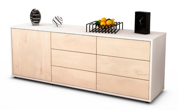 Lowboard Amedea | Korpus Weiß | Front in Zeder Holz Optik | 136x49x35cm (BxHxT)