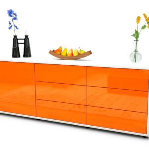 Lowboard Amedea | Korpus Weiß | Front in Hochglanz Orange | 136x49x35cm (BxHxT)