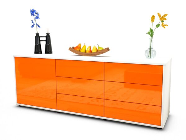 Lowboard Amedea | Korpus Weiß | Front in Hochglanz Orange | 136x49x35cm (BxHxT)