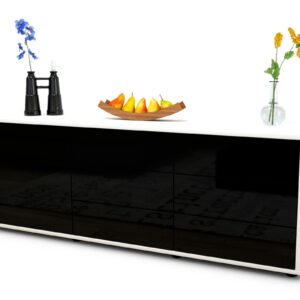 Lowboard Amedea | Korpus Weiß | Front in Hochglanz Schwarz | 136x49x35cm (BxHxT)
