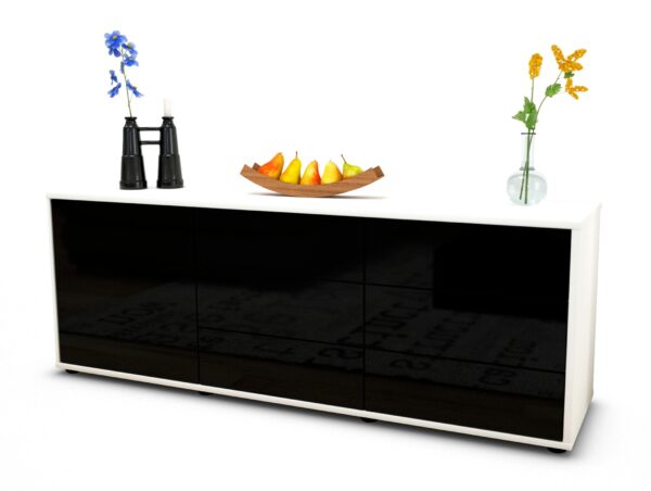 Lowboard Amedea | Korpus Weiß | Front in Hochglanz Schwarz | 136x49x35cm (BxHxT)