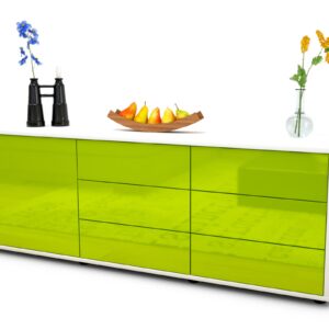 Lowboard Amedea | Korpus Weiß | Front in Hochglanz Grün | 136x49x35cm (BxHxT)