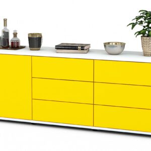 Lowboard Amedea | Korpus Weiß | Front in Gelb | 136x49x35cm (BxHxT)