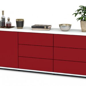 Lowboard Amedea | Korpus Weiß | Front in Bordeaux | 136x49x35cm (BxHxT)