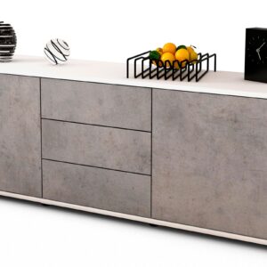 Lowboard Ameline | Korpus Weiß | Front in Beton Optik | 136x49x35cm (BxHxT)