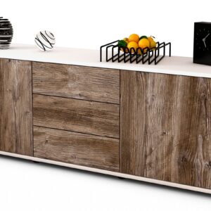 Lowboard Ameline | Korpus Weiß | Front in Treibholz Holz Optik | 136x49x35cm (BxHxT)