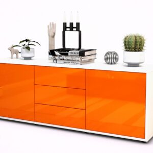 Lowboard Ameline | Korpus Weiß | Front in Hochglanz Orange | 136x49x35cm (BxHxT)