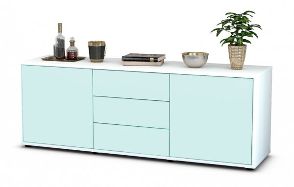 Lowboard Ameline | Korpus Weiß | Front in Mint | 136x49x35cm (BxHxT)